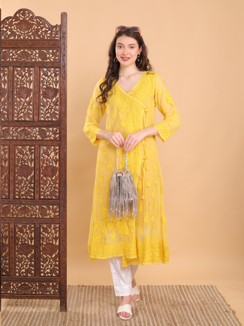 Anina Premium Angrakha Kurta Yellow