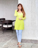 Load image into Gallery viewer, Tarai Viscose Short Chikankari Kurti
