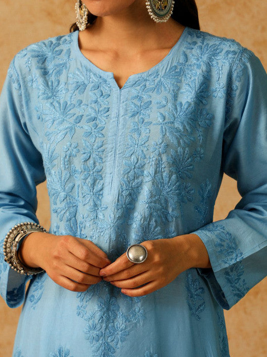 Adya Chanderi Chikankari Kurti