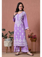 Load image into Gallery viewer, Daniya Premium Chikankari Rayon Co-ord Sets Lavender