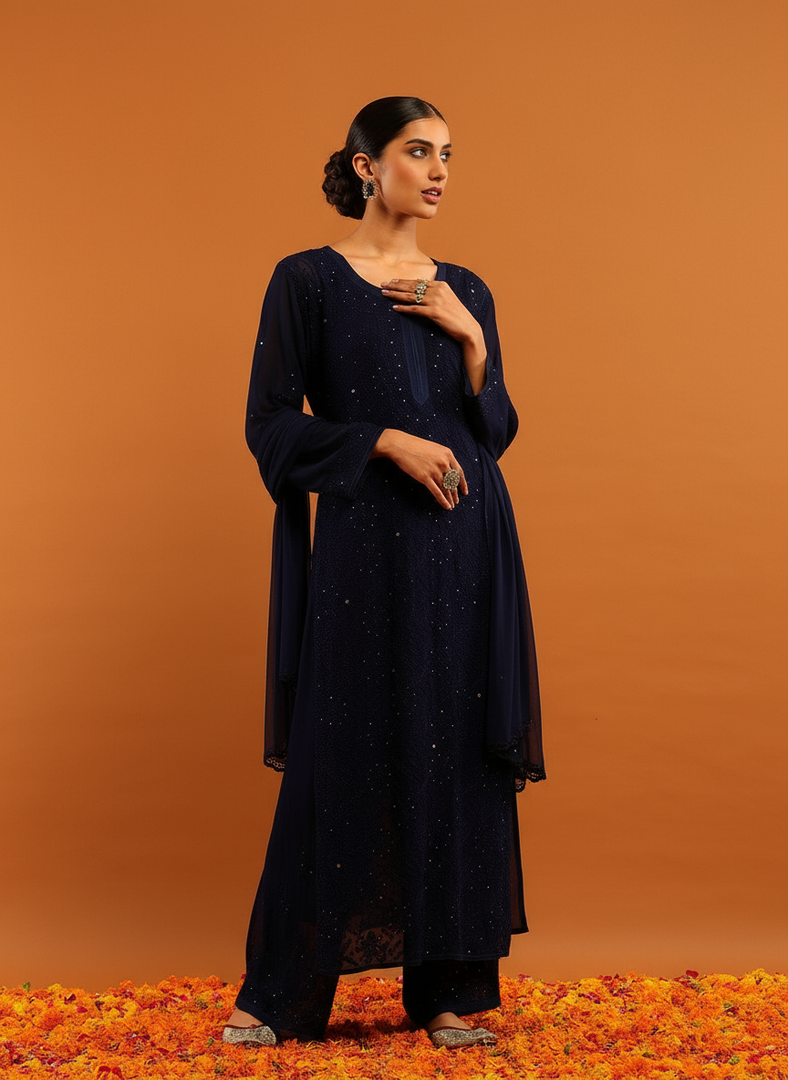 Nagma Chikankari And Mukaish Suit Set