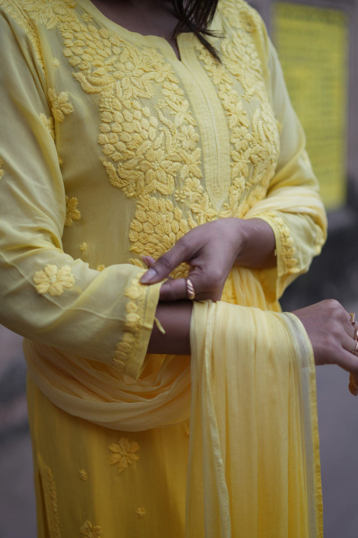 Nazakat Viscose 3D Chikankari Kurti Sharara Set