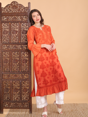 Madhuri Muslin Frill Chikankari Kurti