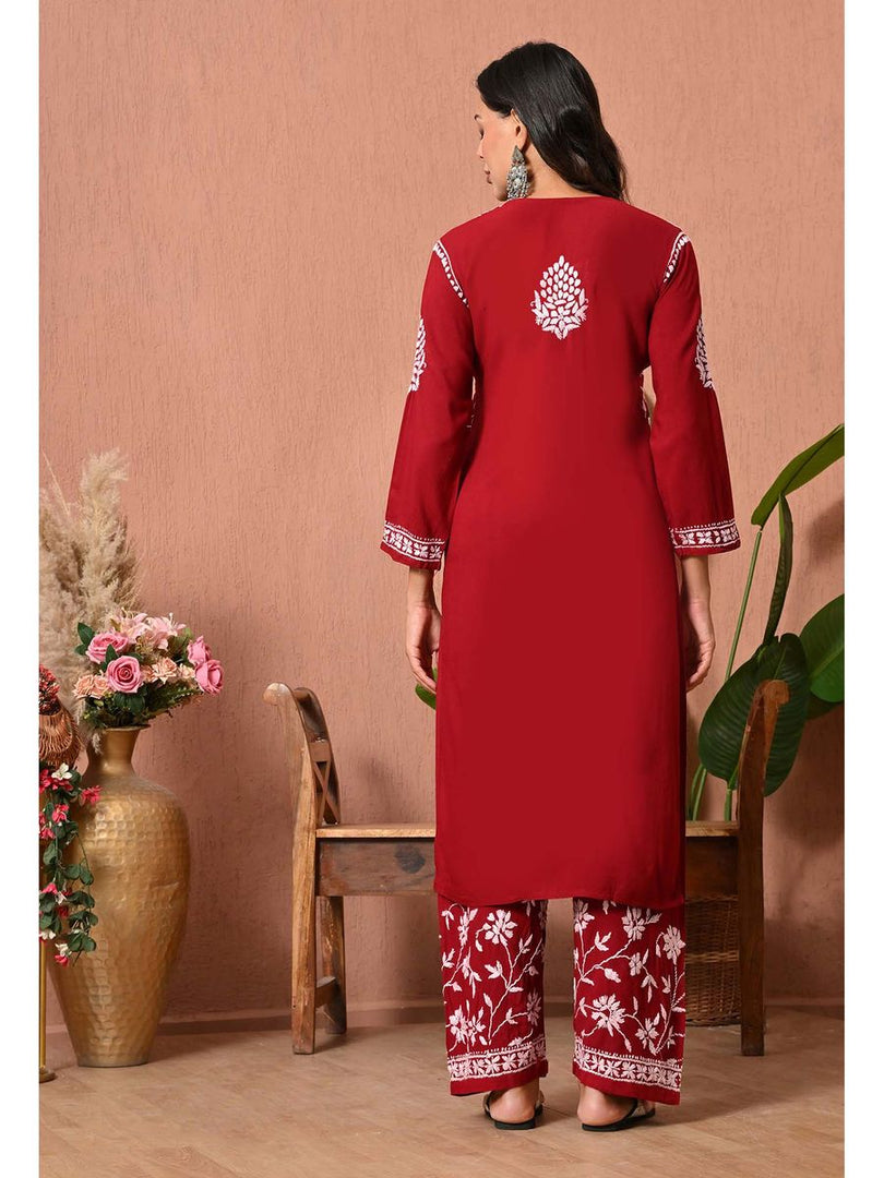Gulfam Rayon Long Chikankari Kurti Set