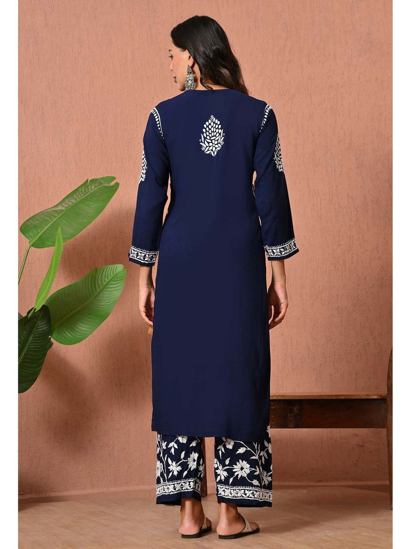 Gulfam Rayon Long Chikankari Kurti Set