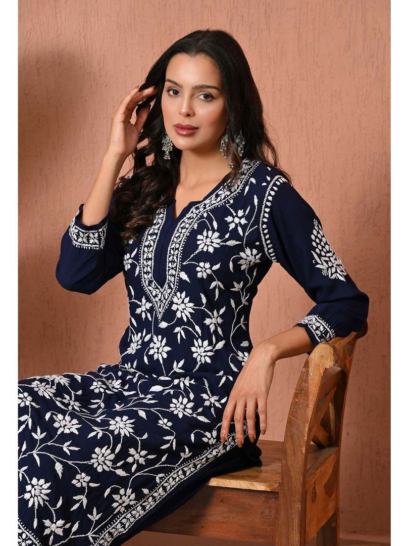 Gulfam Rayon Long Chikankari Kurti Set