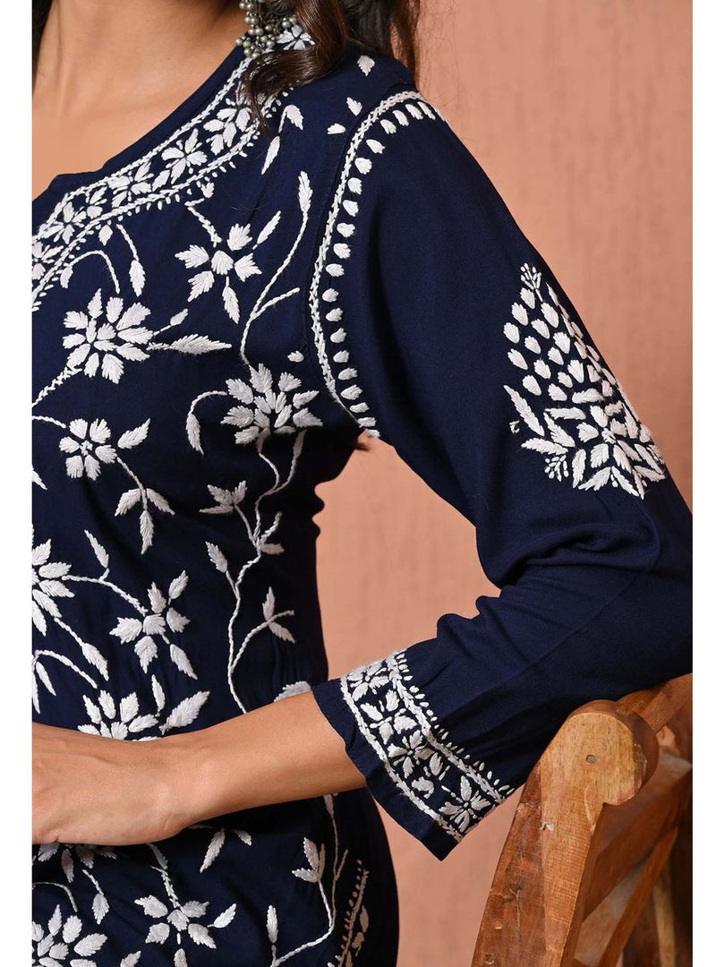Gulfam Rayon Long Chikankari Kurti Set