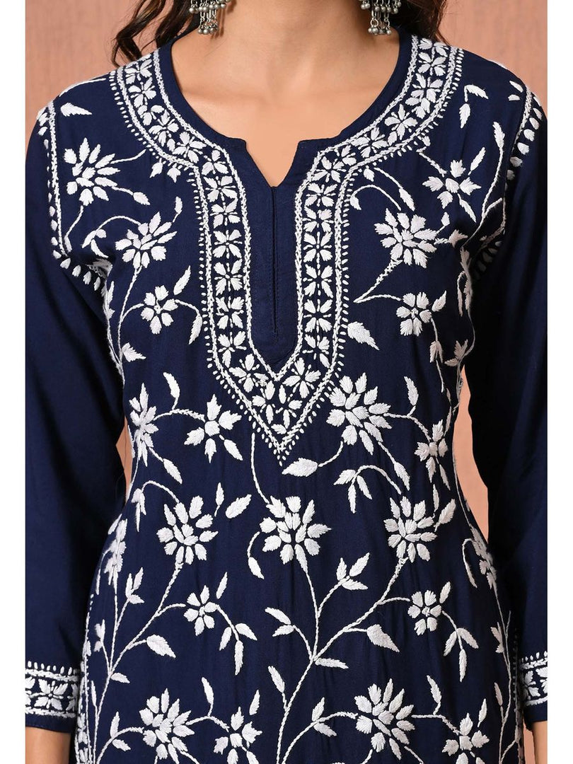 Gulfam Rayon Long Chikankari Kurti Set