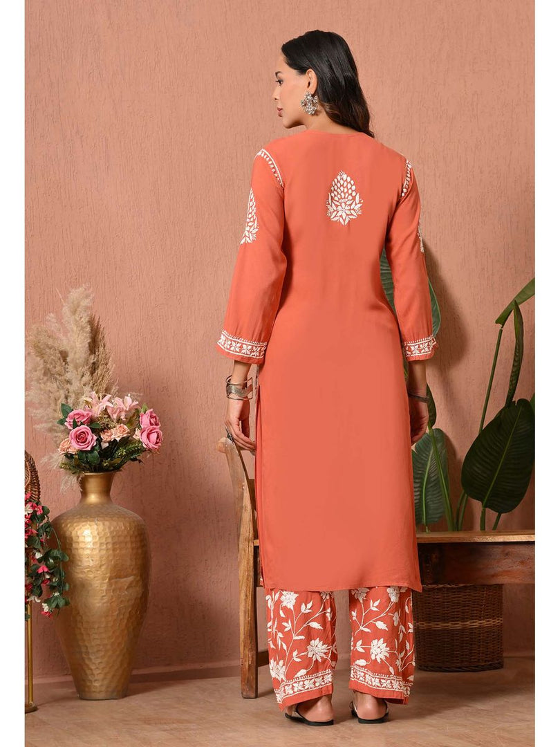Gulfam Rayon Long Chikankari Kurti Set