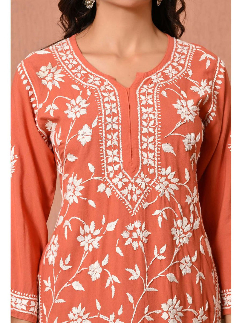 Gulfam Rayon Long Chikankari Kurti Set