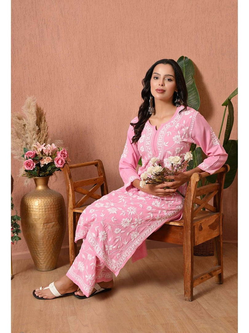 Gulfam Rayon Long Chikankari Kurti Set