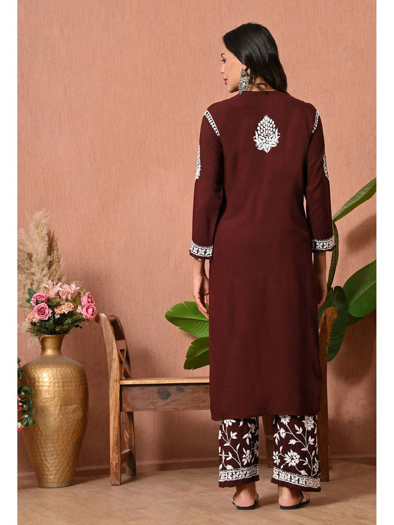 Gulfam Rayon Long Chikankari Kurti Set