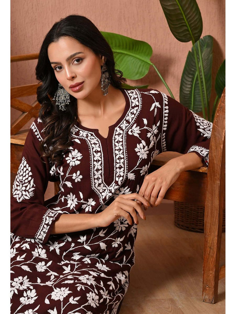 Gulfam Rayon Long Chikankari Kurti Set