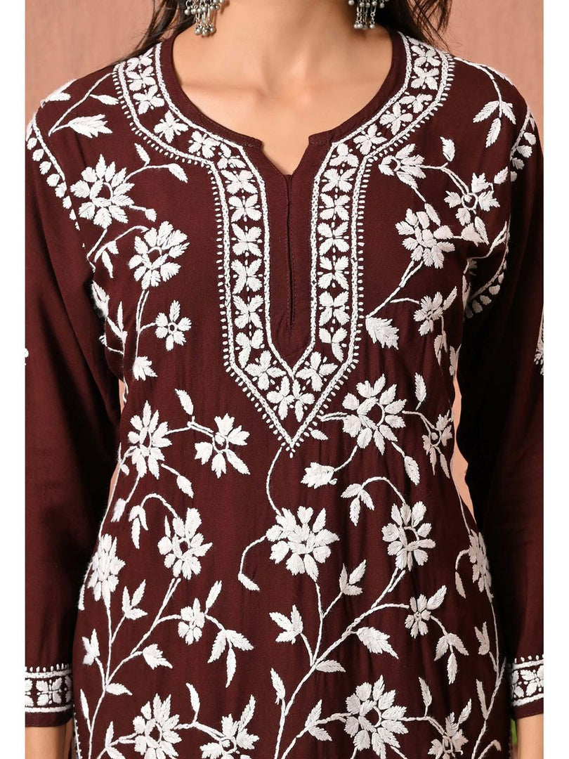 Gulfam Rayon Long Chikankari Kurti Set