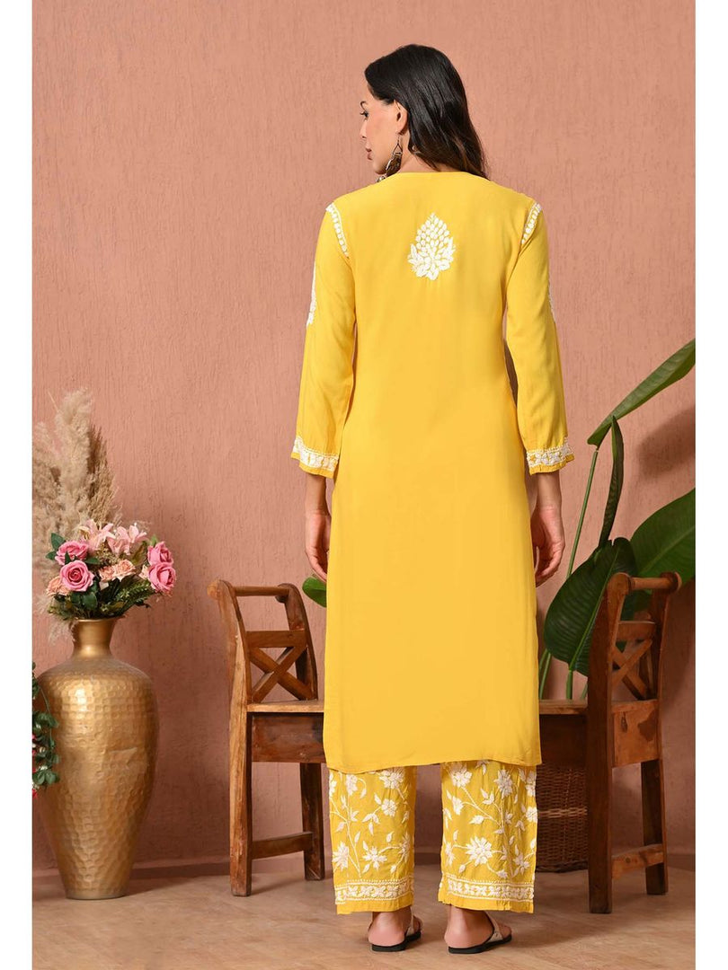 Gulfam Rayon Long Chikankari Kurti Set