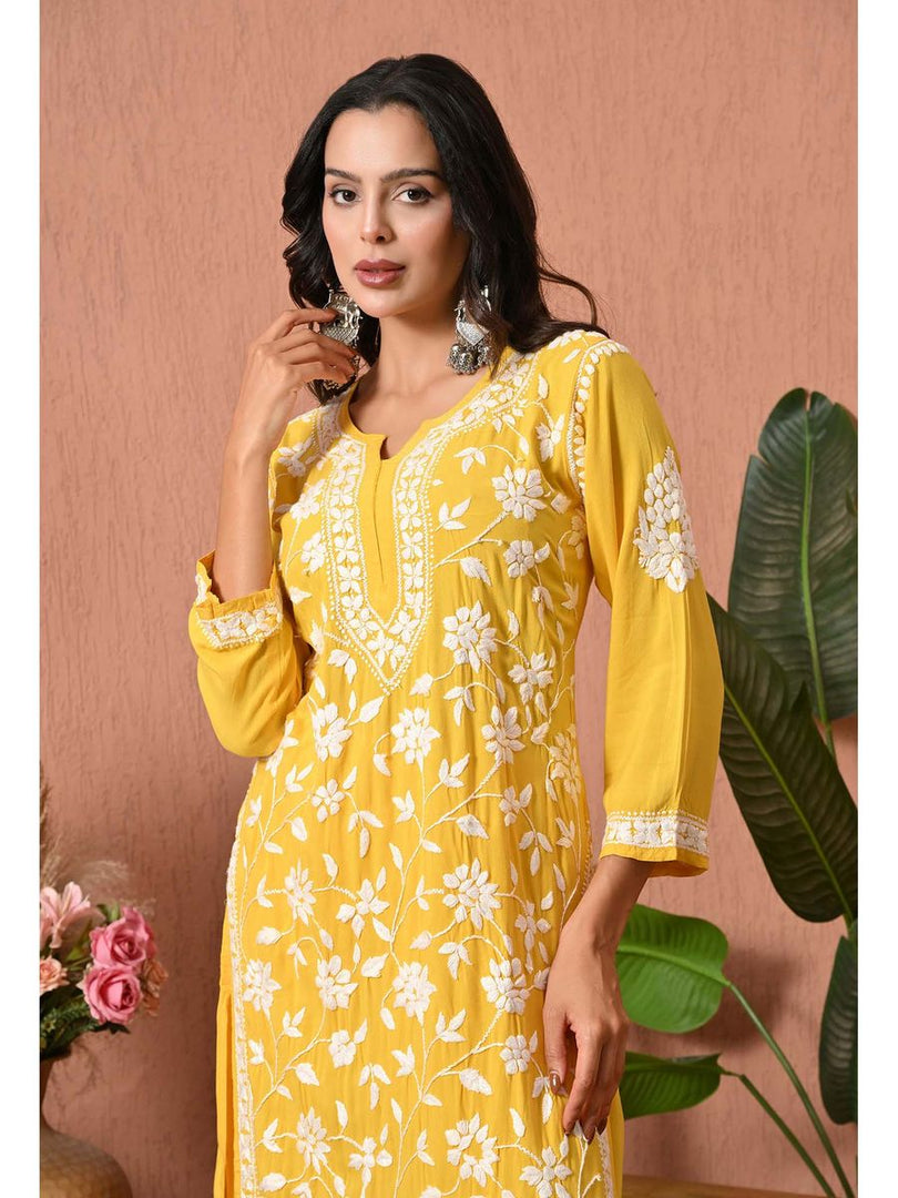Gulfam Rayon Long Chikankari Kurti Set