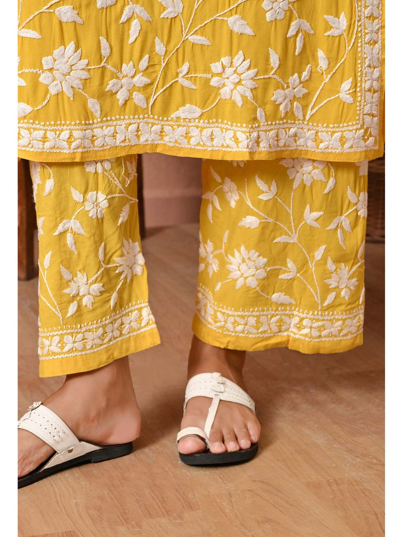 Gulfam Rayon Long Chikankari Kurti Set
