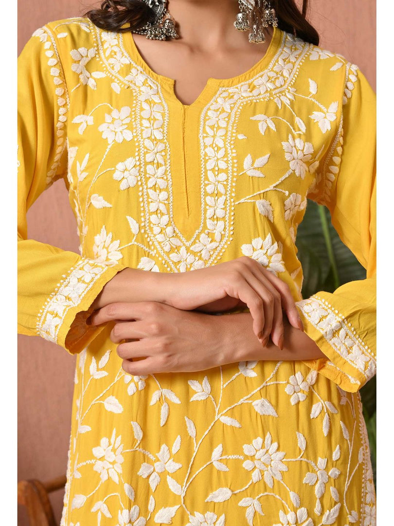 Gulfam Rayon Long Chikankari Kurti Set