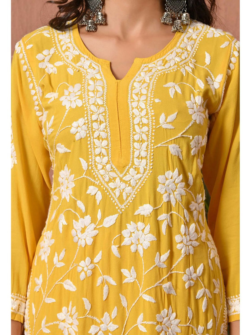 Gulfam Rayon Long Chikankari Kurti Set