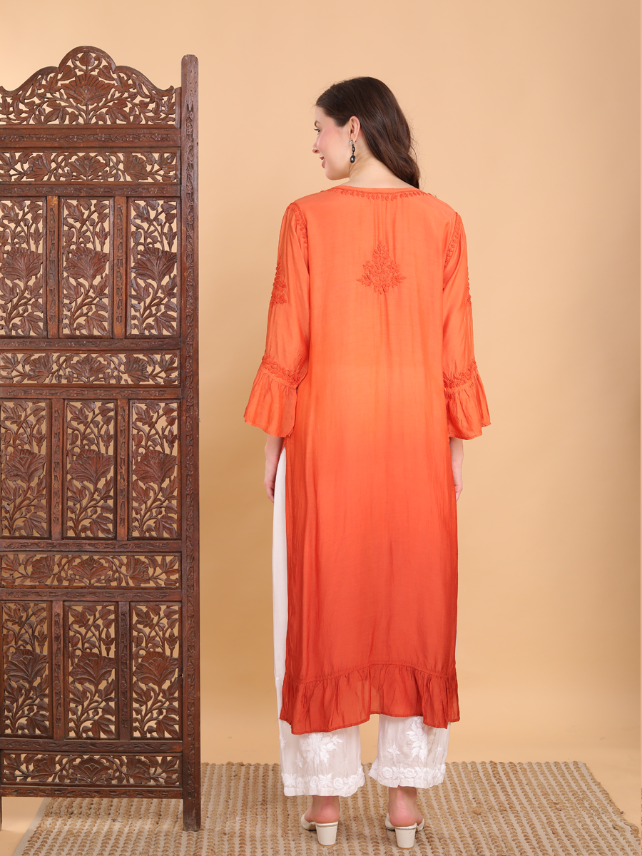 Madhuri Muslin Frill Chikankari Kurti