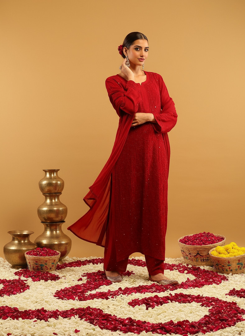 Nagma Chikankari And Mukaish Suit Set