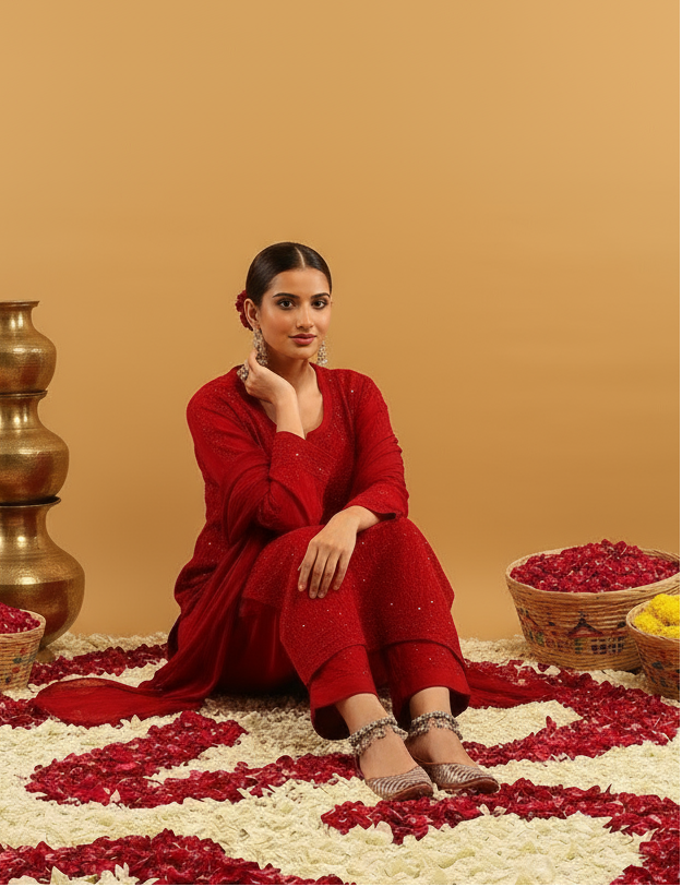 Nagma Chikankari And Mukaish Suit Set