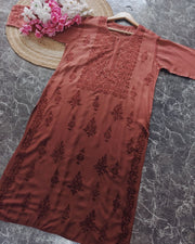 Diva Dyed Chikankari Long Kurta Brown