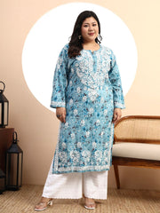 Safak Mul Chikankari Plus Size Kurti Sea-Green