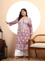 Load image into Gallery viewer, Safak Mul Chikankari Plus Size Kurti Pink