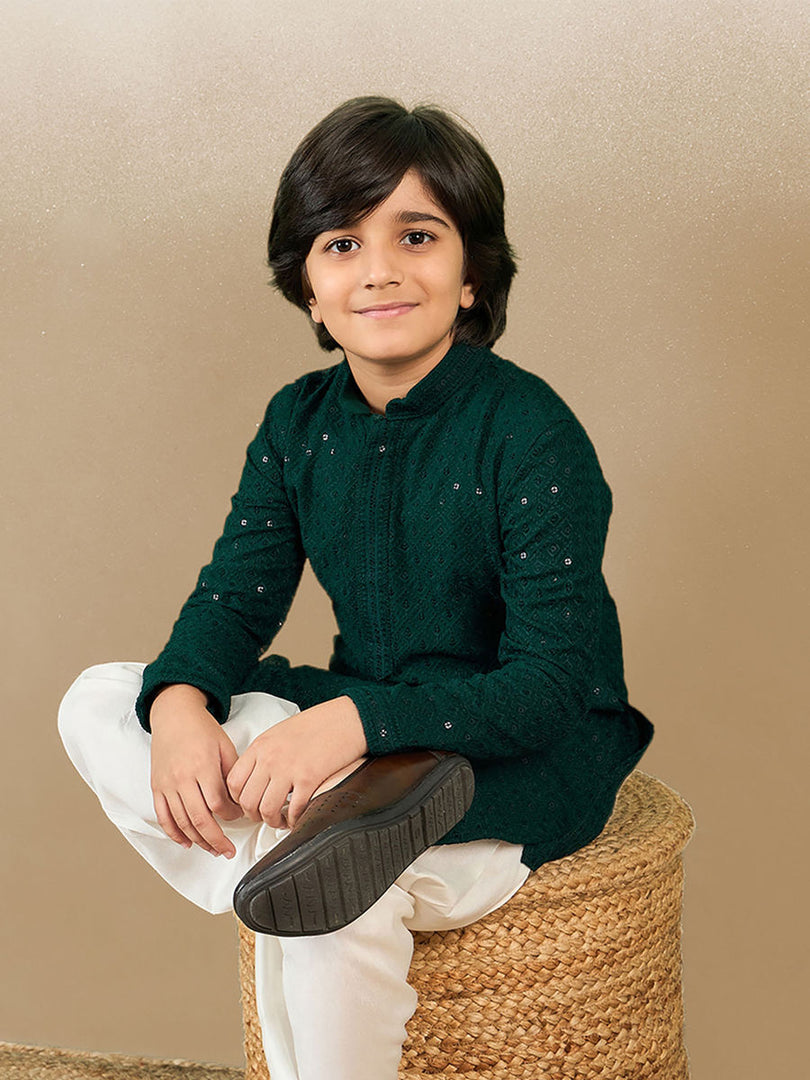 Kunwar Chikankari Boys Kurta Pyjama Set