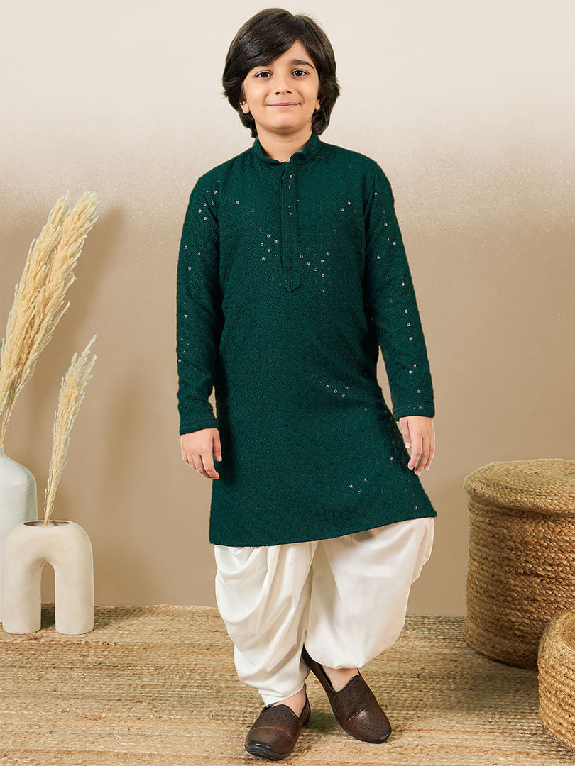 Kunwar Chikankari Boys Kurta Pyjama Set