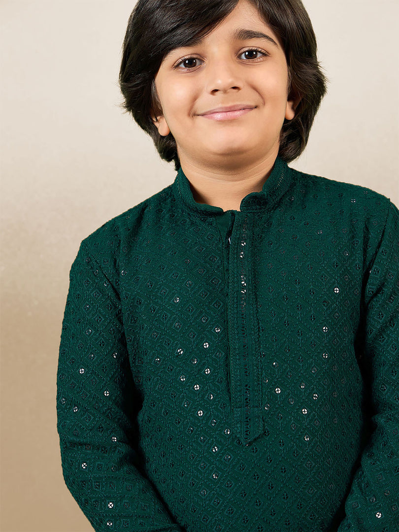 Kunwar Chikankari Boys Kurta Pyjama Set