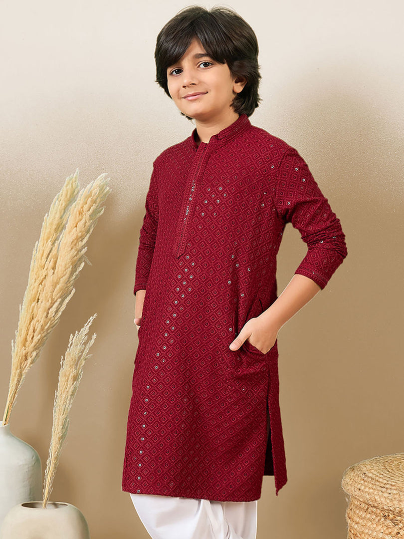 Kunwar Chikankari Boys Kurta Pyjama Set