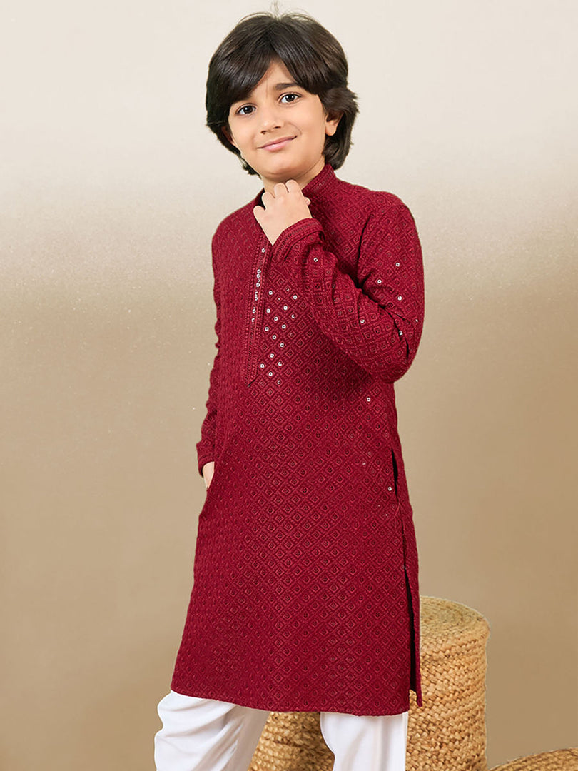 Kunwar Chikankari Boys Kurta Pyjama Set
