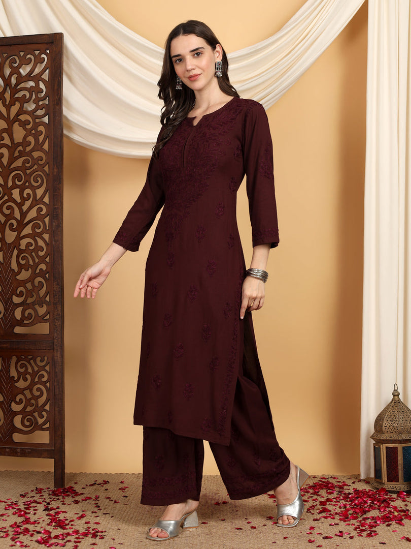 Malhar Rayon Chikankari Kurti Set