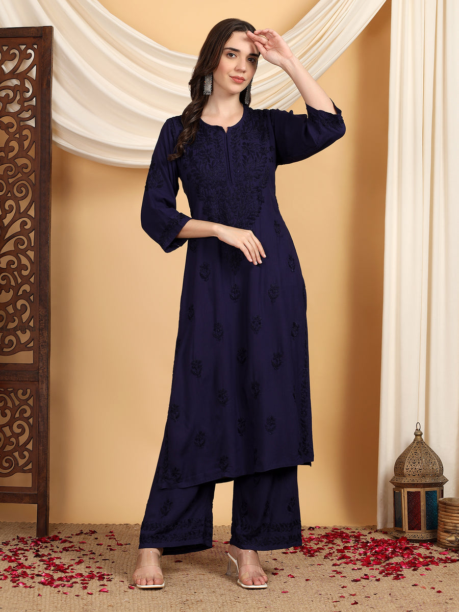 Malhar Rayon Chikankari Kurti Set
