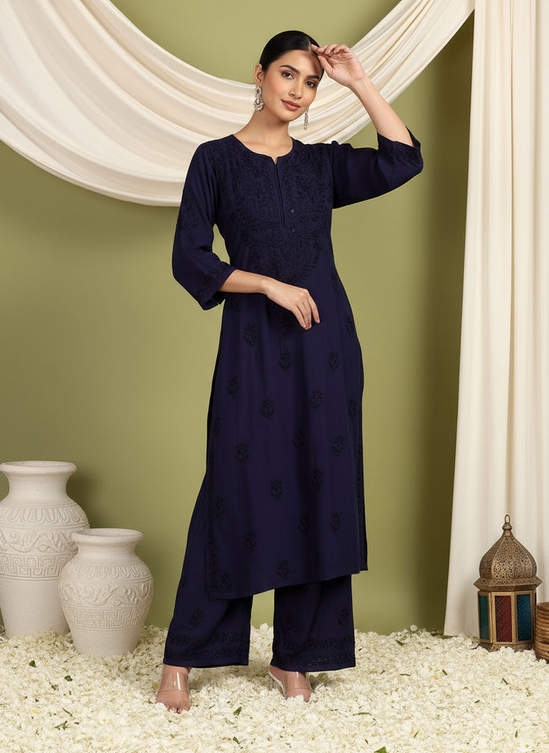 Malhar Rayon Chikankari Kurti Set