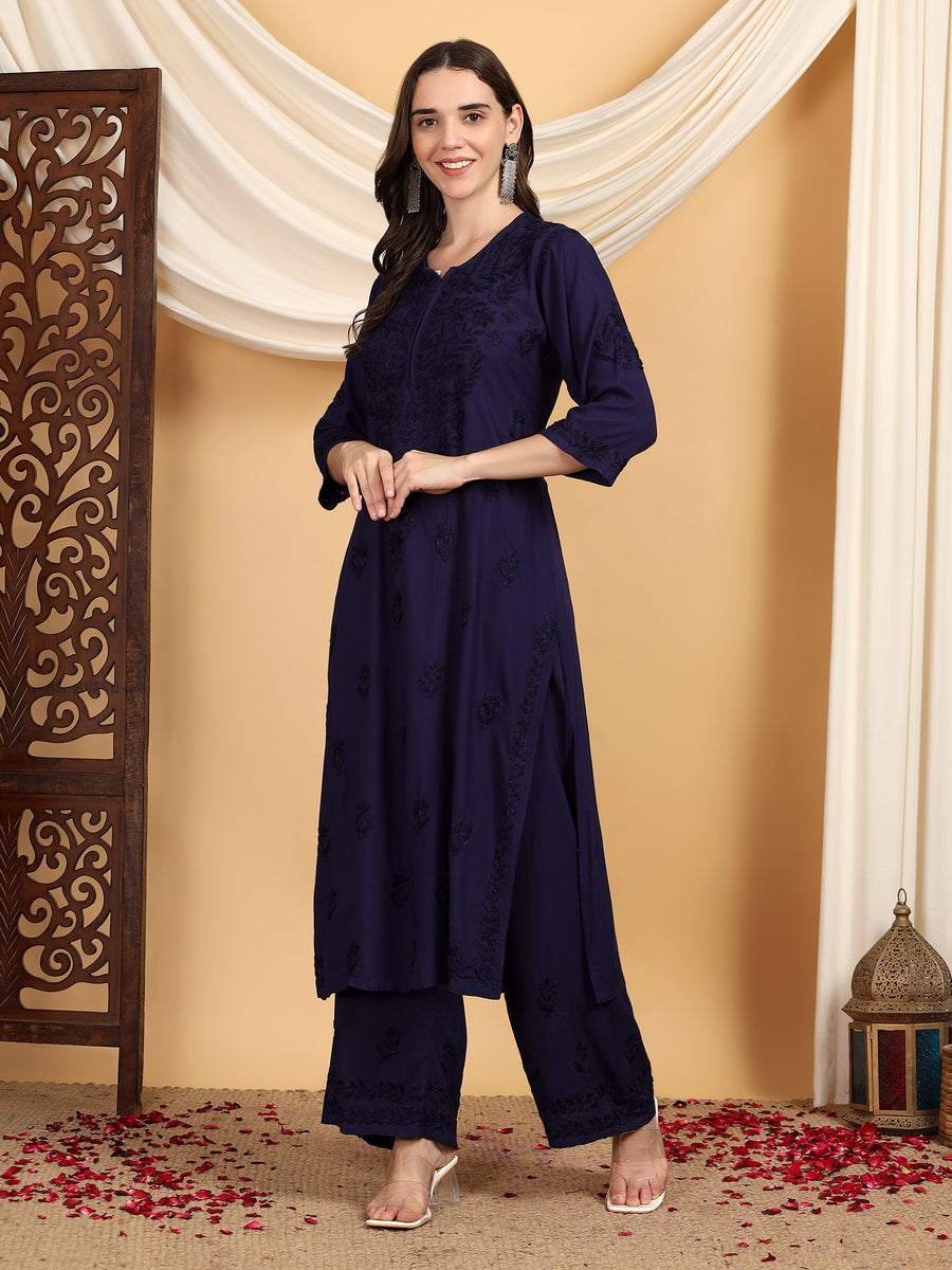 Malhar Rayon Chikankari Kurti Set
