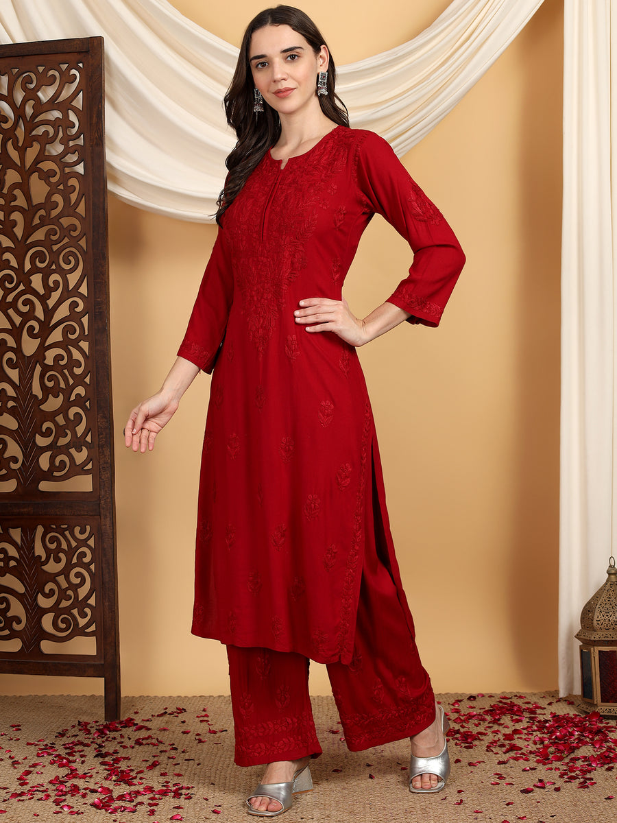 Malhar Rayon Chikankari Kurti Set