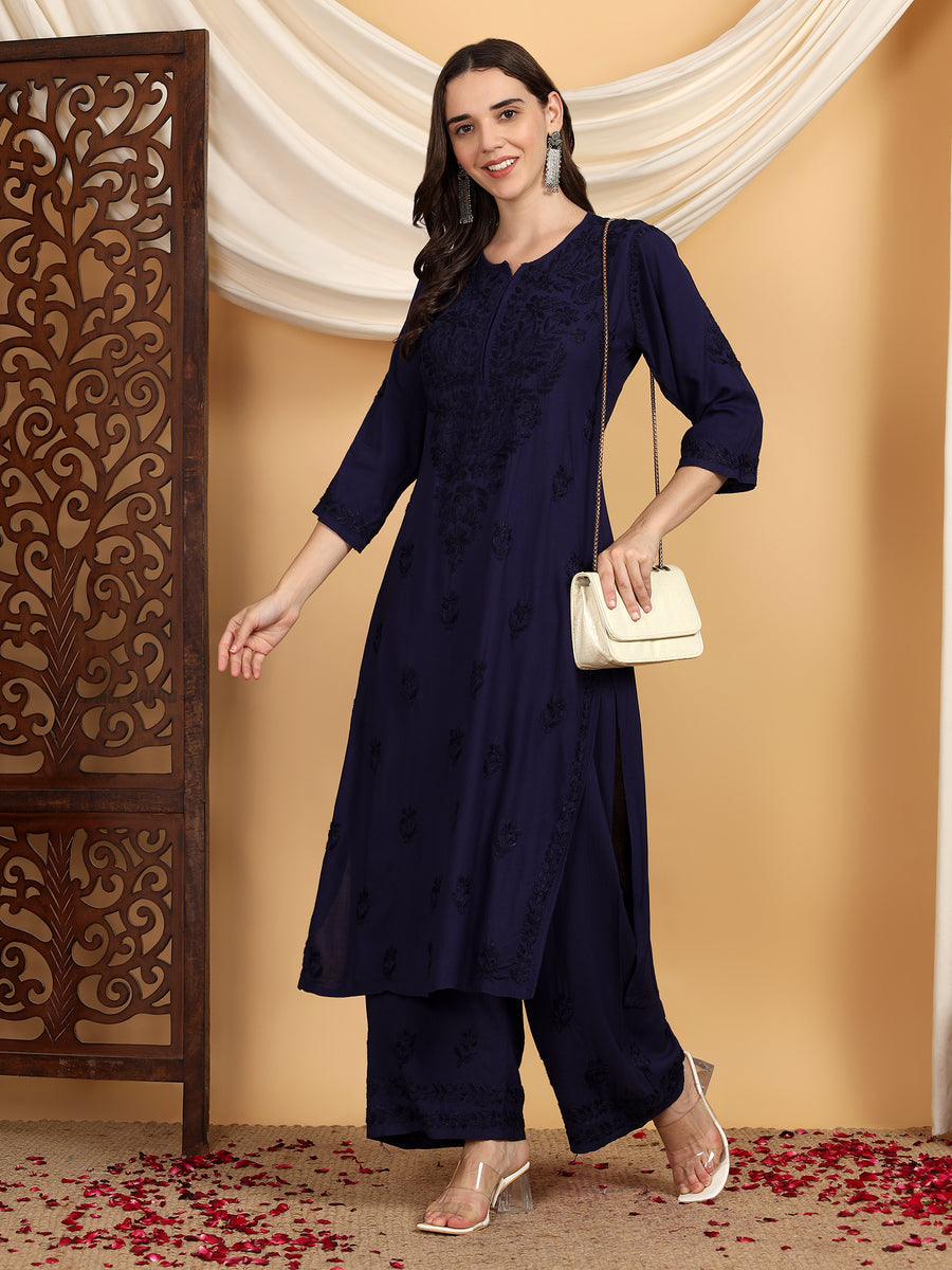 Malhar Rayon Chikankari Kurti Set