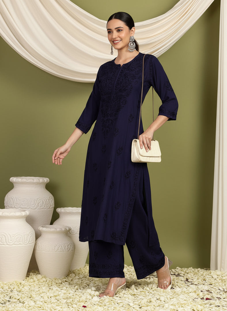 Malhar Rayon Chikankari Kurti Set
