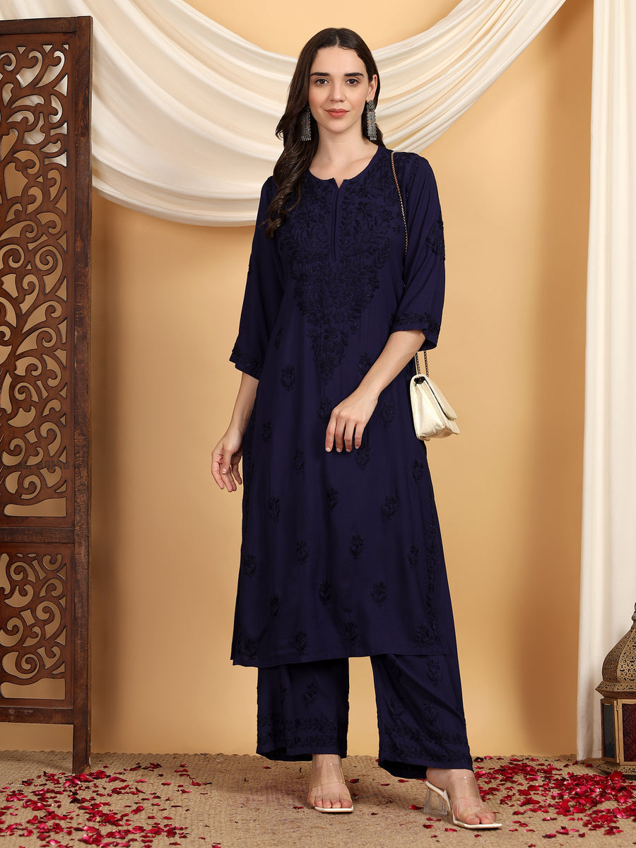Malhar Rayon Chikankari Kurti Set