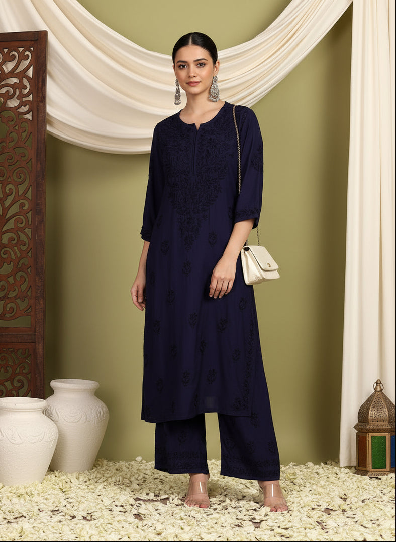 Malhar Rayon Chikankari Kurti Set