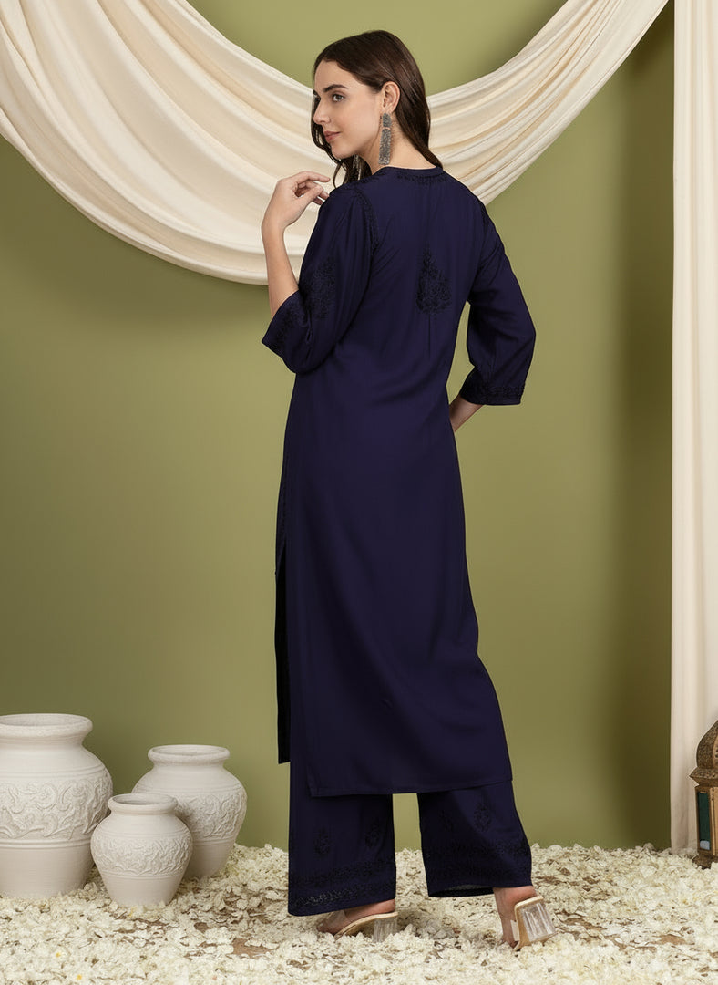 Malhar Rayon Chikankari Kurti Set