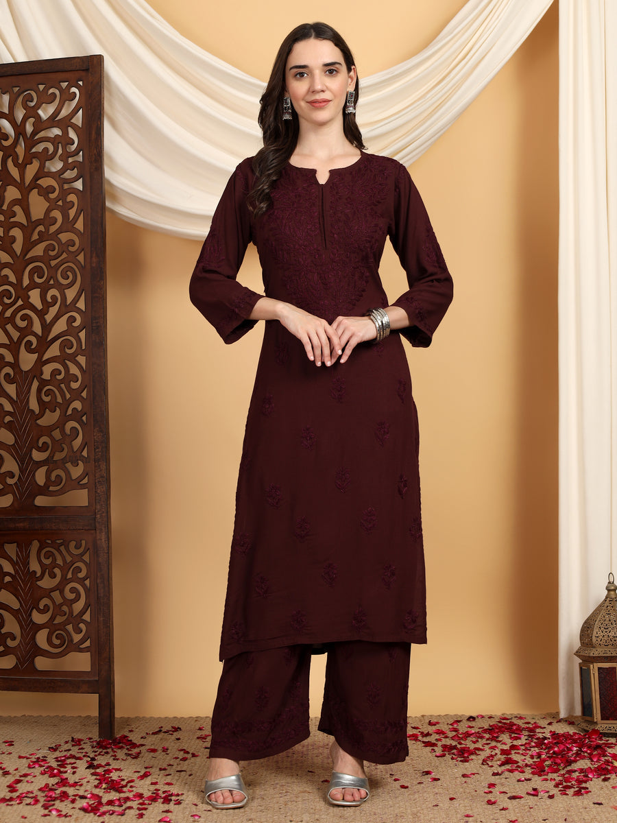 Malhar Rayon Chikankari Kurti Set