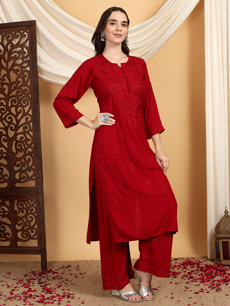Malhar Rayon Chikankari Kurti Set