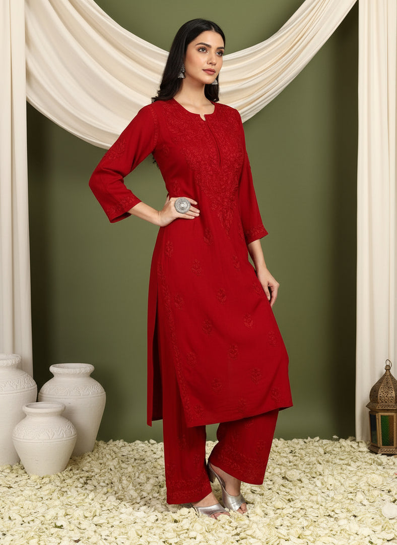 Malhar Rayon Chikankari Kurti Set