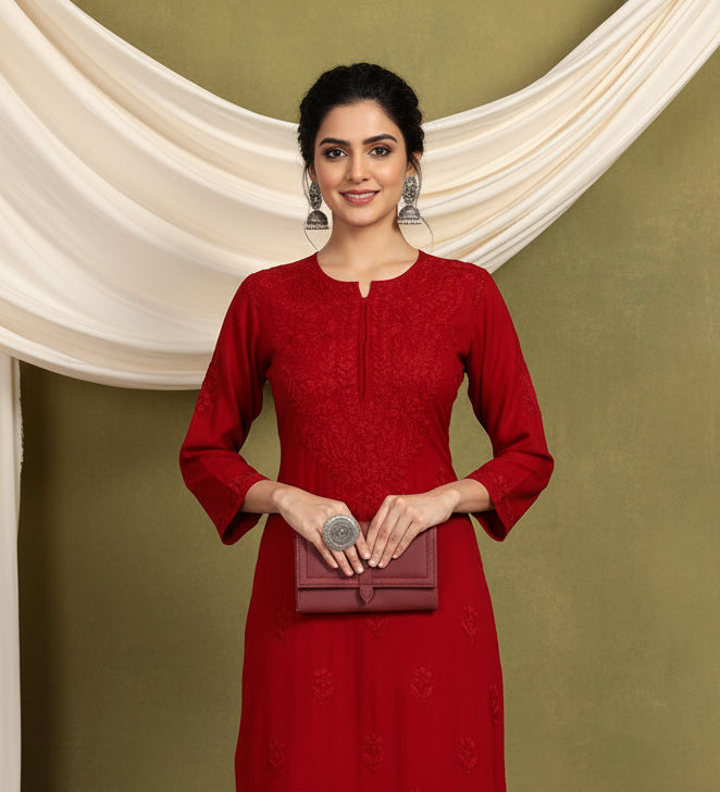 Malhar Rayon Chikankari Kurti Set