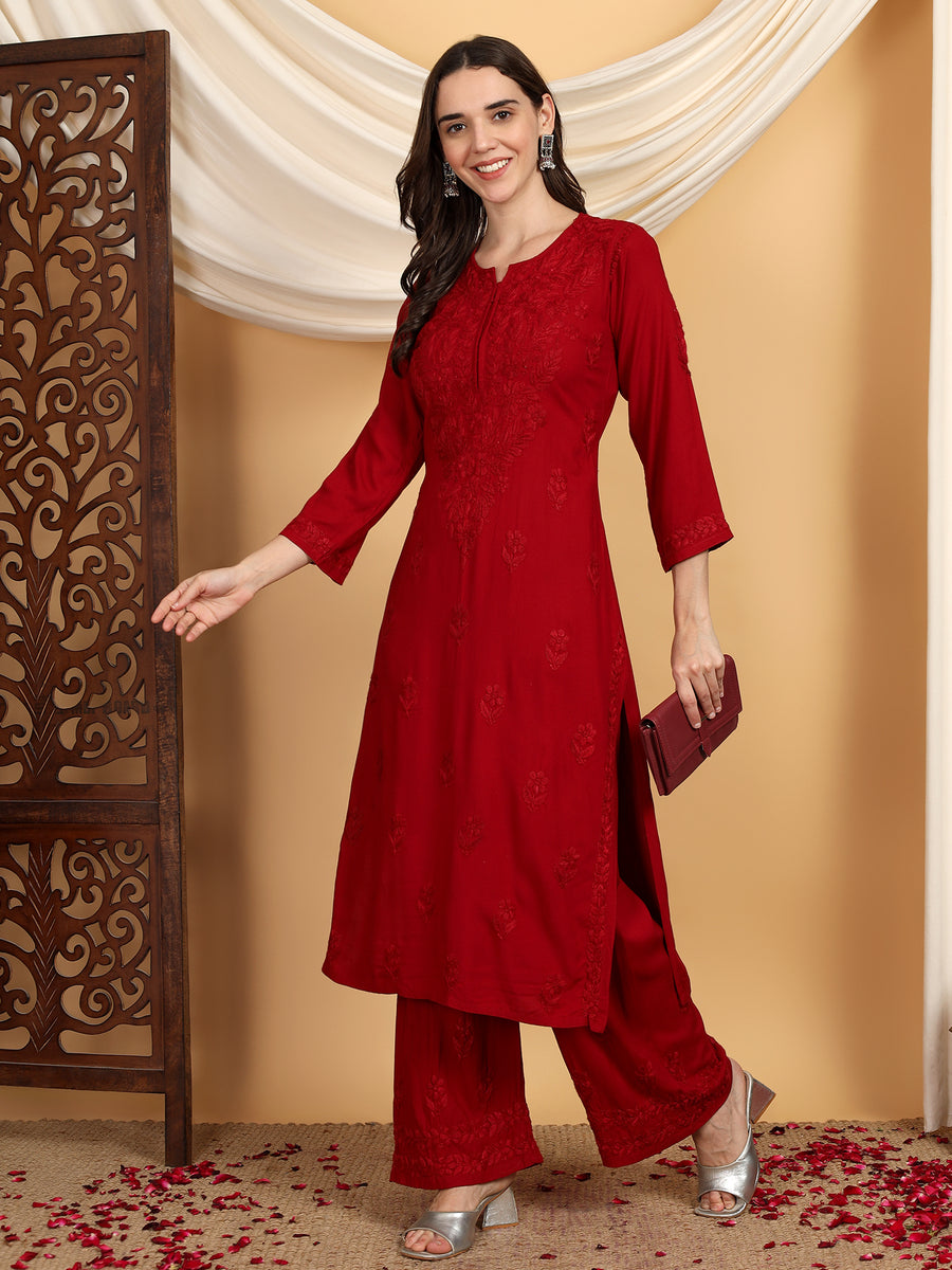 Malhar Rayon Chikankari Kurti Set