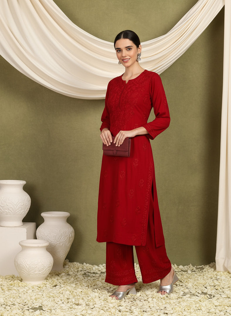 Malhar Rayon Chikankari Kurti Set